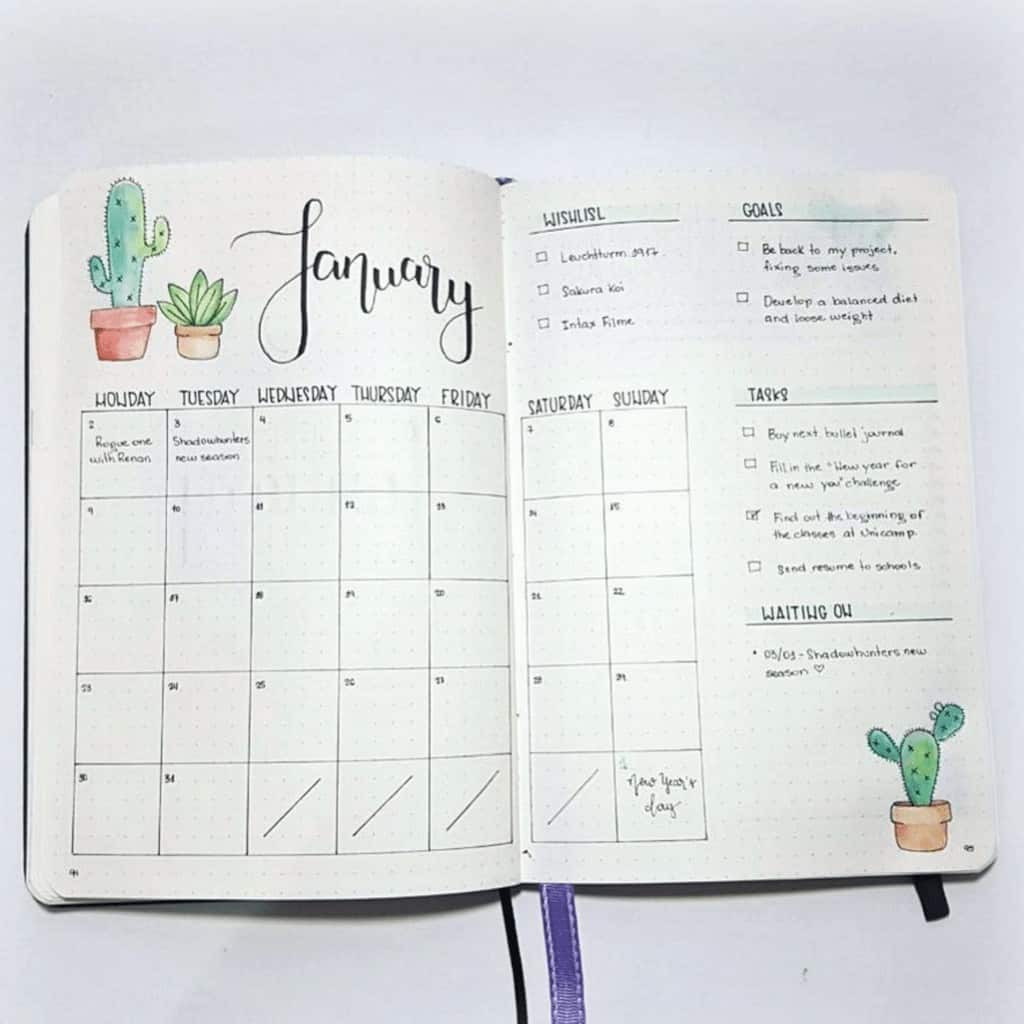 bullet journal monthly spread